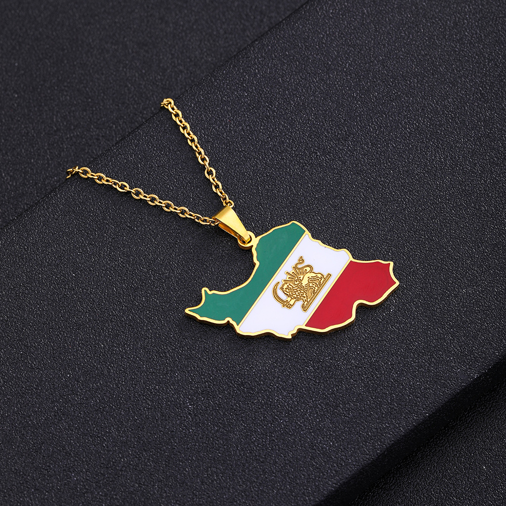 Iran Map Pendant Necklace with The Lion and Sun Icon