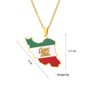 Iran Map Pendant Necklace with The Lion and Sun Icon